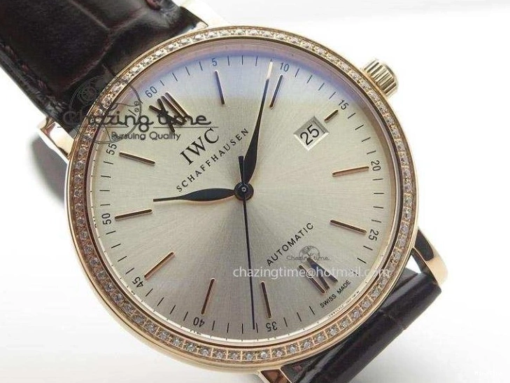MIROTIME 0814 OnTrend Portofino RG MKF 1:1 V2 Best Edition Diamond Bezel Silver Dial On Brown Leather Strap A 7343